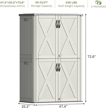 Patiowell 50 Cu.ft Outdoor Storage Cabinet with Lockable Door, Waterproof Horizontal Storage Shed for Tools and Patio Furniture, All-Weather Resin Shed Easy Assemble for Pool or Backyards, Brown