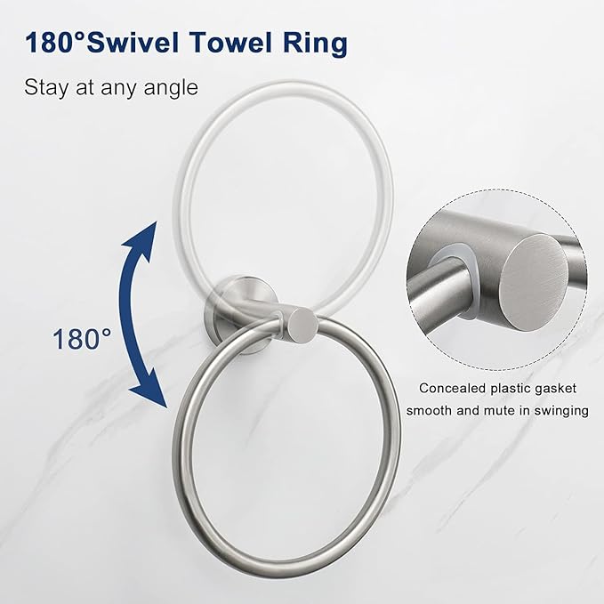NearMoon Bath Towel Ring, Bathroom Hardware Accessories-Thicken Stainless Steel Hand Towel Holder for Bathroom, Modern Round Towel Hanger Wall Mounted (Brushed Nickel, 5 Pack)