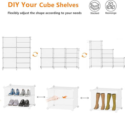 AWTATOS Closet Organizer 6 Cube Storage Shelves Portable Closet Clothes Organizers and Storage Stackable Cubby Shelving for Closet Bedroom Living Room Office, Transparent Twill