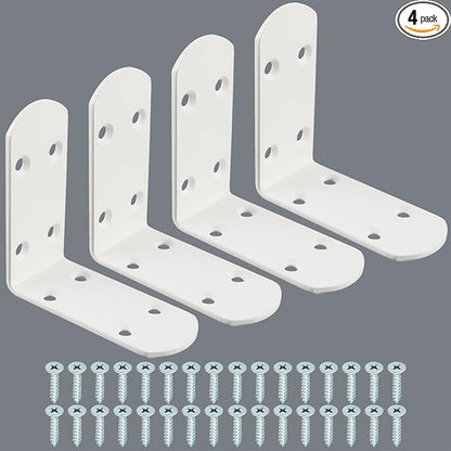 Alise 4Pcs Shelf Brackets White, Stainless Steel Floating Shelf Brackets Corner Brackets, L Brackets for Shelves, 90 Degree Angle Bracket, Heavy Duty Shelf Brackets for Wood Furniture (3.35X3.35 in)