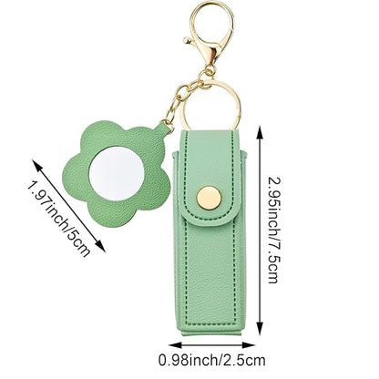 4 PACK PU Leather Potable Chapstick Holder Key Chain Bulk with Mirror, Lipstick Keychain, Lip Balm Organizer Holder Lipstick Travel Makeup Storage Case for Women Girls (Style 5)