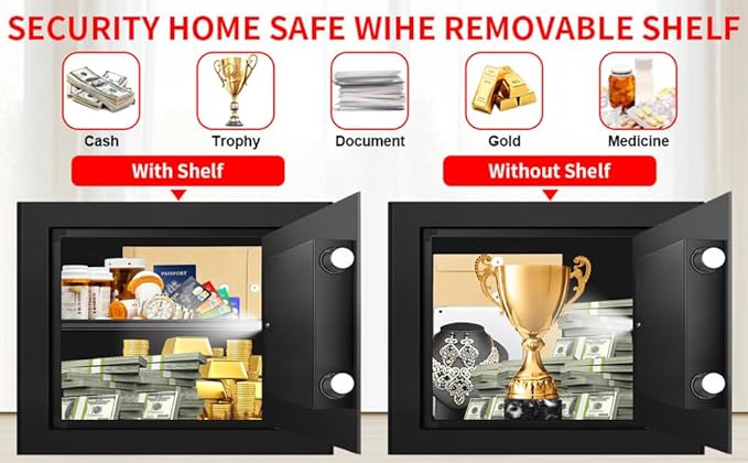 1.3 Cuft Safe Box Fireproof Waterproof, Digital Security Safes for Home Use Fire and Water Proof with Combination Lock, Alarm System and Removable Shelf, Anti-Theft Document Safes For Money, Jewelry