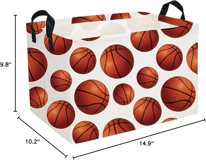 Essme Rectangular Basketball Baskets Boys Storage Box, Kids Storage Bins Organizer with Handles for Room Decor, Shelf Basket.(Basketball Basket)