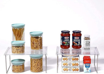 IVYHOME Pantry Organizer, Cabinet Storage Shelf Rack, Stackable Kitchen Cabinet, Foldable Countertop Shelf Organizer, 2 Pack