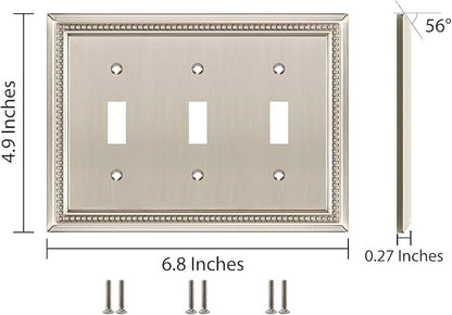 Henne Bery Sunken Pearls Heavy Duty Decorative Wall Plate Switch Plate Outlet Cover (Triple Toggle, Satin Nickel)