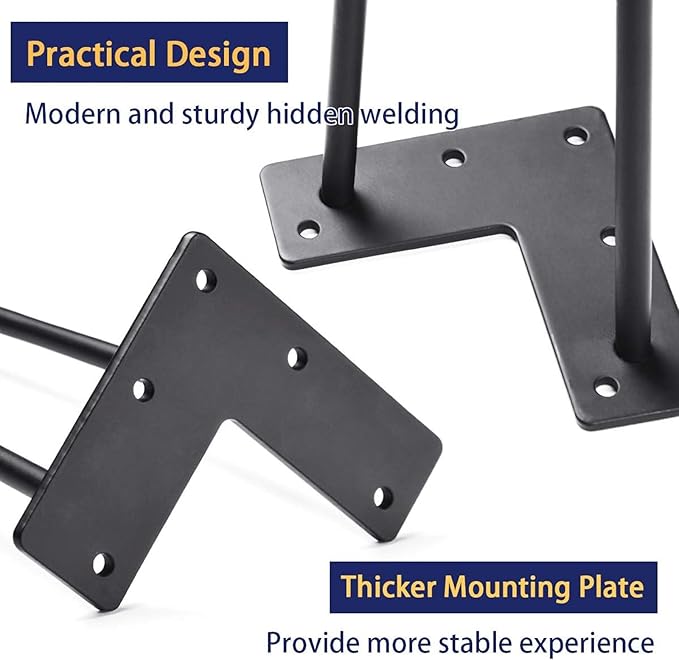 SMARTSTANDARD Hairpin Table Legs 24 Inch, 3/8" Solid Metal Legs for DIY Bench Desk Chairs Dining End Table - Set of 4, Carbon Steel Black Heavy Duty Furniture Legs with Rubber Floor Protectors