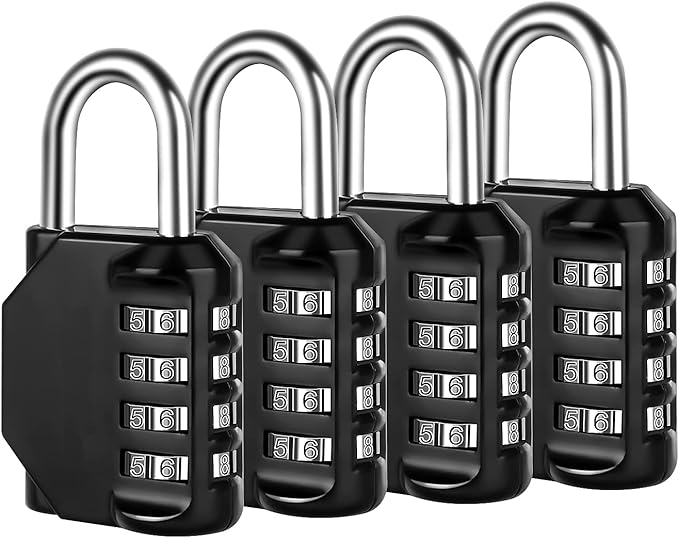 Combination Lock, 4 Digit Combination Padlock for School Gym Sports Locker, Fence, Toolbox, Case, Hasp Cabinet Storage (4 Pack, Black)