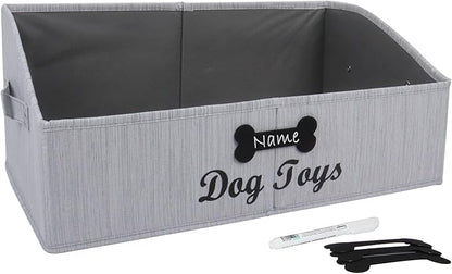 Large Dog Toy Basket Collapsible Dogs Toy Box Fabric Trapezoid Dog Toys Bin Storage for organizing pet Toys/Blankets/leashes/Rope Toys/Clothing-Can be Personalized-Slub Gray