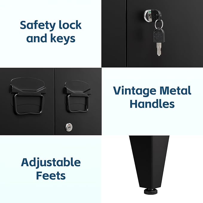 MIIIKO Metal Locker with 2 Doors, Metal Storage Sideboard Accent Cabinets for Kitchen, Pantry, Home Office and Garage