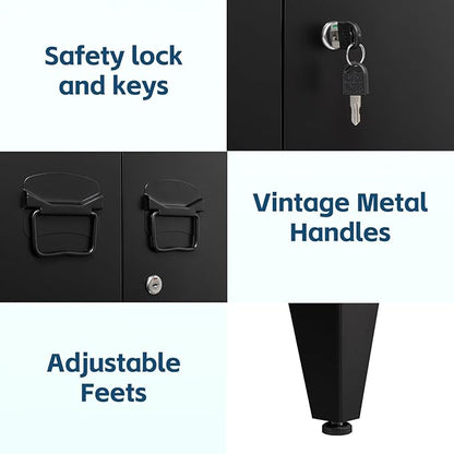 MIIIKO Metal Locker with 2 Doors, Metal Storage Sideboard Accent Cabinets for Kitchen, Pantry, Home Office and Garage