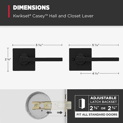 Kwikset Casey Hallway Passage and Bed/Bath Privacy Door Handle 2 Pack, 1 Pack Passage Levers and 1 Pack Privacy Levers, Matte Black Reversible Interior Handles, with Microban