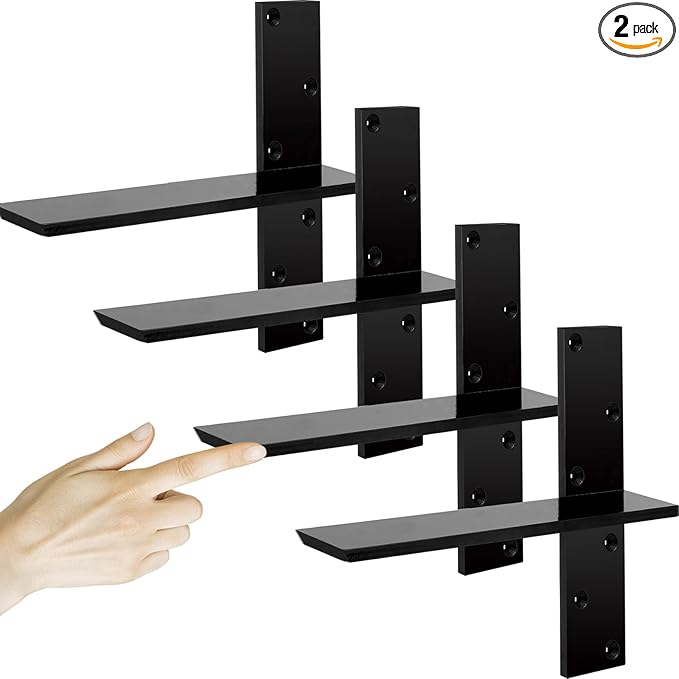3/8" Thick Heavy-Duty Floating Shower Bench Brackets - 12" L x 2.5" W Wall Mount Bracket, Free Hanging T Shelf Support Brackets for Vanity, Granite Countertops, Dishwashers,Bench Seats (4-Pack)