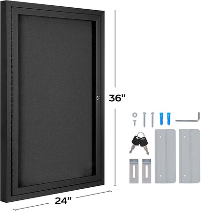 INNOVART Enclosed Bulletin Board 36” x 24”, Lockable Fabric Noticeboard with Aluminum Frame, Wall Display Case with Swing-Open Door Black Felt, Information Cabinet for School, Office, Commercial, etc