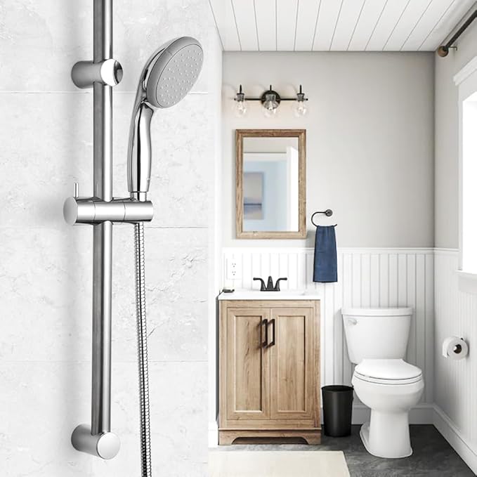 OFFO Shower Slide Bar 33 in Segmental Slide Bar Adjustable Installation Distance 20-32 in with 360° Adjustable Handheld Shower Head Holder for Bathroom, Screw Wall Mounted, Chrome Finish