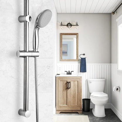 OFFO Shower Slide Bar 33 in Segmental Slide Bar Adjustable Installation Distance 20-32 in with 360° Adjustable Handheld Shower Head Holder for Bathroom, Screw Wall Mounted, Chrome Finish