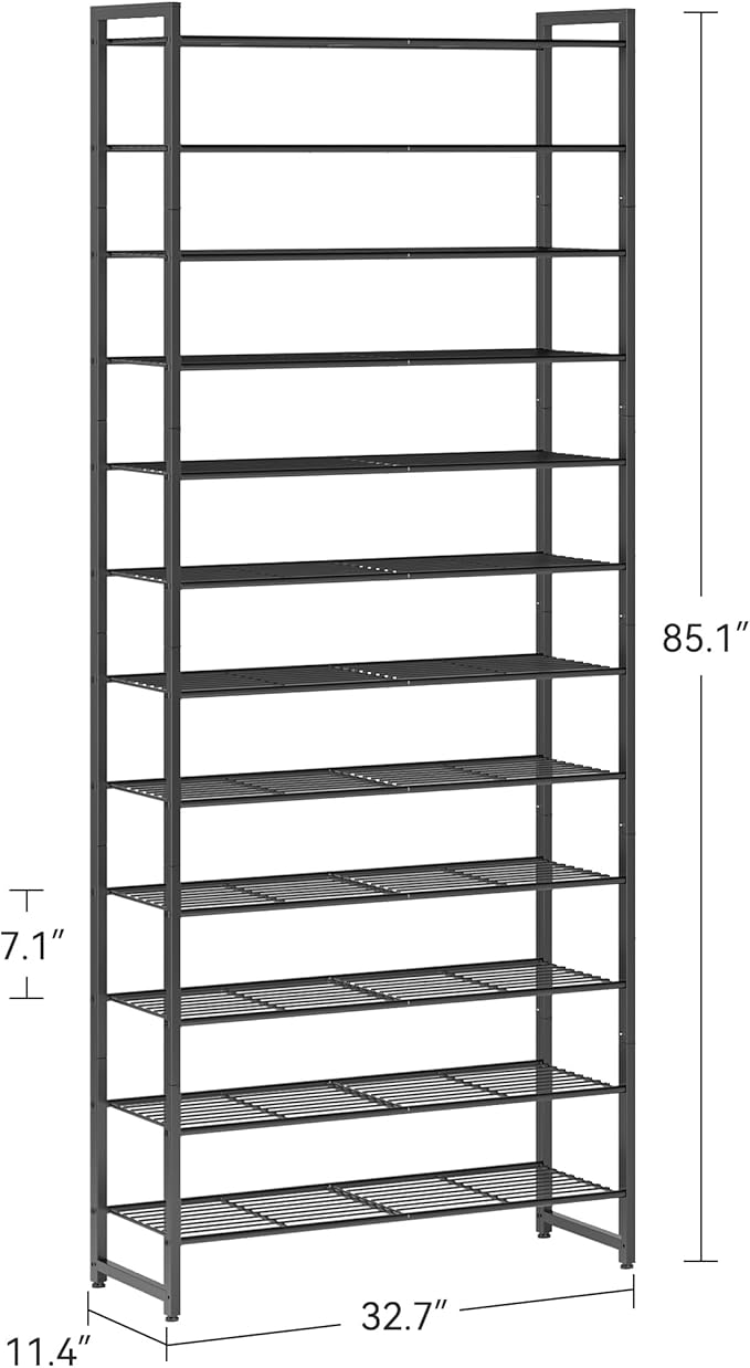 Shoe Rack for Closet, Metal Shoe Organizer,12 Tier Garage Shoe Rack Max Holds 60 Pairs,Shoe Storage Shelf,Entryway, Black