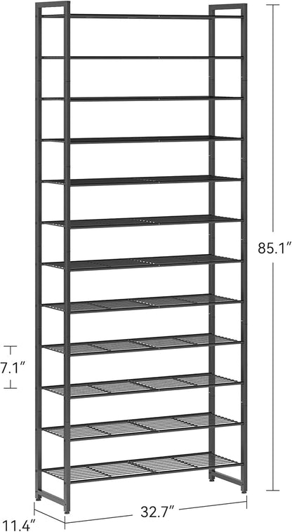 Shoe Rack for Closet, Metal Shoe Organizer,12 Tier Garage Shoe Rack Max Holds 60 Pairs,Shoe Storage Shelf,Entryway, Black