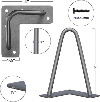 SMARTSTANDARD 6 Inch Heavy Duty Hairpin Furniture Legs, Metal Home DIY Projects for TV Stand, Sofa, Cabinet, etc with Rubber Floor Protectors Grey 4PCS