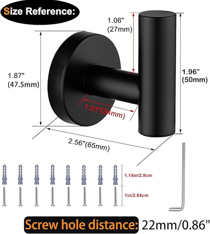 Nolimas Towel Coat Hook Matte Black, SUS304 Stainless Steel Bathroom Clothes Cabinet Closet Sponges Robe Hook Wall Mounted Round Kitchen Heavy Duty Door Hanger 4 Packs