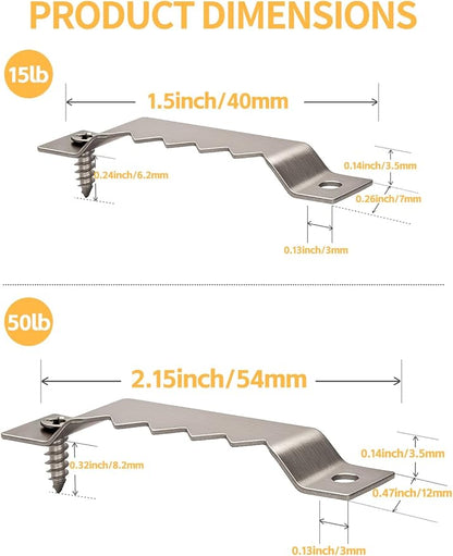 60 Pack Sawtooth Picture Hangers – Small & Heavy-Duty Wall Hanging Kit, 2 Sizes for Photo Frames, Art, Paintings, Canvas Hooks, and Picture Hanging Hardware Silver