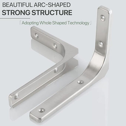 SAYAYO Heavy Duty Floating Shelf Brackets 8 Inch x 6 Inch, Stainless Steel Wall Shelf Brackets & Supports Brushed Nickel L Bracket, Angle Bracket Corner Brace for Wood, 4Pcs
