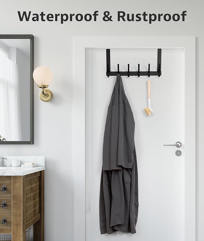 Over The Door Hooks, Door Hanger Hooks for Hanging, Over The Door Towel Racks for Bathroom, Coat Rack Door Towel Hanger Towel Hooks (1Pack, Black)