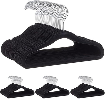 Amazon Basics Kids Velvet,Non-Slip Clothes Hangers for Infant and Toddler,11.6 in (for Baby Clothes),Black,50 Count (Pack of 4)