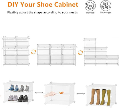 AWTATOS Shoe Rack, 6 Tier Shoe Storage Cabinet with Door, 24 Pair Shoe Organizer Shelves for Closet Hallway Bedroom Entryway, Transparent Twill