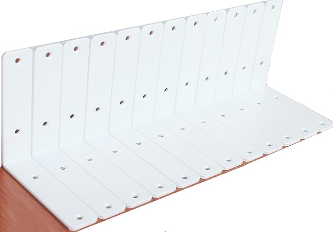 12 Pack - L 6" x H 6" x W1.5, 5mm Thick White L Shelf Bracket, Iron Shelf Brackets, Metal Shelf Brackets, Floating Shelf, Shelf Supports with Screws
