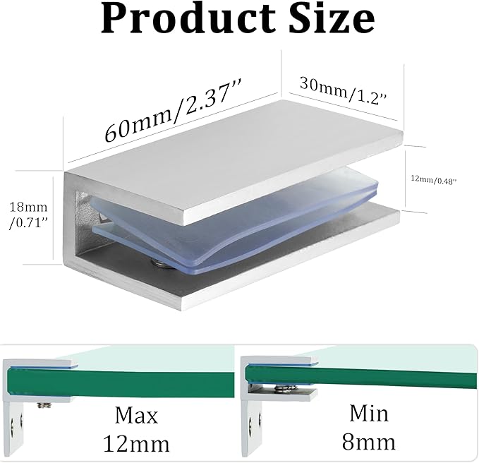 Alise Glass Shelf Brackets 2Pcs, Adjustable Shower Glass Clamps, Heavy Duty Clamp Holder, SUS304 Stainless Steel Brackets for 8-12mm Shower Shelf Bracket and Wall-to-Panel Connection, Brushed Nickel