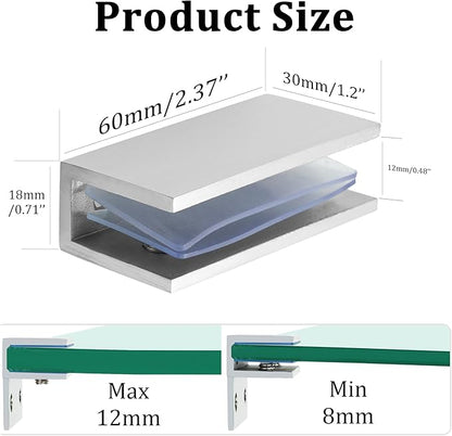 Alise Glass Shelf Brackets 2Pcs, Adjustable Shower Glass Clamps, Heavy Duty Clamp Holder, SUS304 Stainless Steel Brackets for 8-12mm Shower Shelf Bracket and Wall-to-Panel Connection, Brushed Nickel