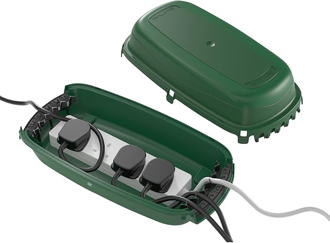 D-Line Weatherproof Electrical Box, Outdoor Extension Socket Box, IP54, 2X Entry and Exit Sections for Ease of Use - Green