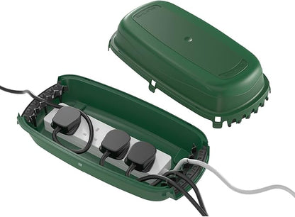 D-Line Weatherproof Electrical Box, Outdoor Extension Socket Box, IP54, 2X Entry and Exit Sections for Ease of Use - Green