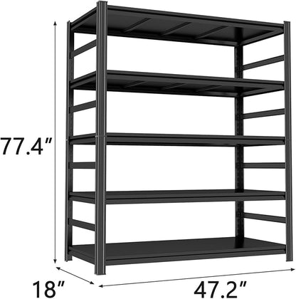 Metal Garage Shelving Unit, Heavy Duty Adjustable Storage Shelves, Steel Shelving, 3000 lbs Capacity, Industrial Shelves for Heavy Tools and Equipment, 5Tier-47.2" Wx 18" Dx 77.4" H