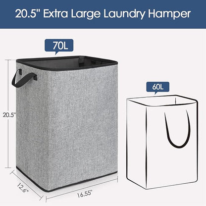 SNIGJAT Clothes Laundry Hamper for Bedroom, Lightweight Dirty Clothes College Hamper Collapsible for Small Space, Sturdy Laundry Basket with Handles for Bathroom Closet, 70 L
