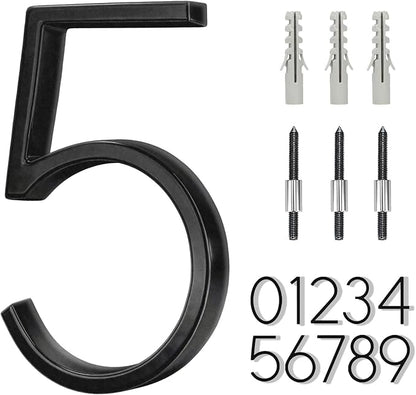 6" Stainless Steel Floating House Number 5, Metal Modern House Numbers, Mailbox Decor Number with Nail Kit, Coated Black, 911 Visibility Signage (Large 5)
