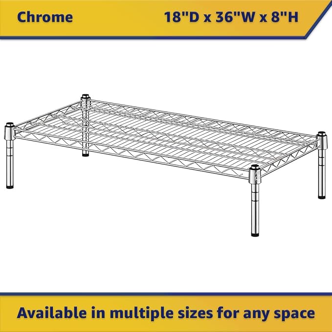 18" x 36" x 8" Chrome Wire Storage Shelf, Dunnage Rack, Commercial 1 Tier Small Shelf
