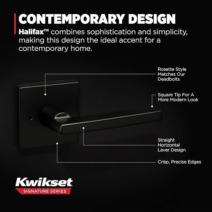 Kwikset Halifax Interior Privacy Door Handle with Lock,Door Lever for Bathroom and Bedroom,Matte Black Reversible Keyless Push Button Lock-Door Lever,with Microban Protection,Square Rose,(Pack of 12)
