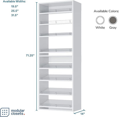 MC Modular Closets Closet Shelves Tower - Modular Closet System with 8 Slanted Shoe Shelves - Corner Closet System - White, 19.5 Inches Wide