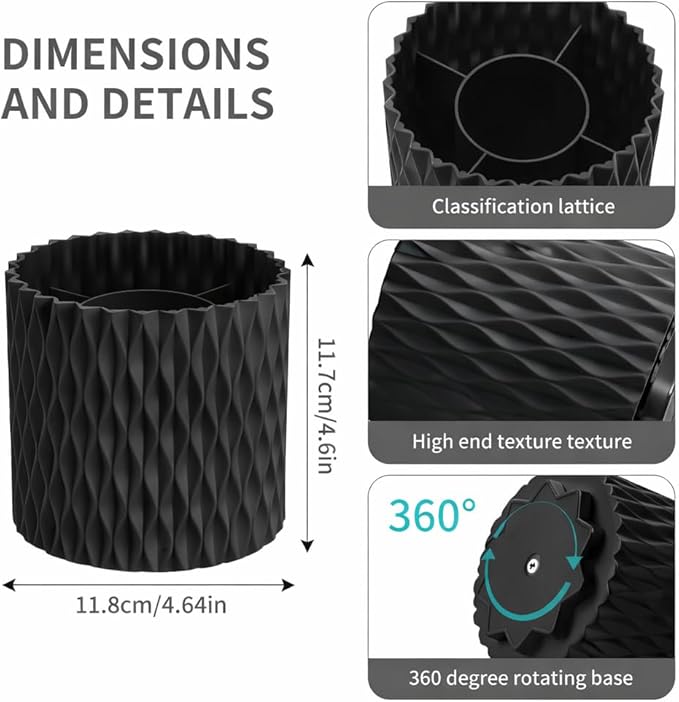 360° Rotating Makeup Brush Holder, 5-Slot Cosmetic Organizer Cup for Vanity, Desk & Bathroom Countertop, Black