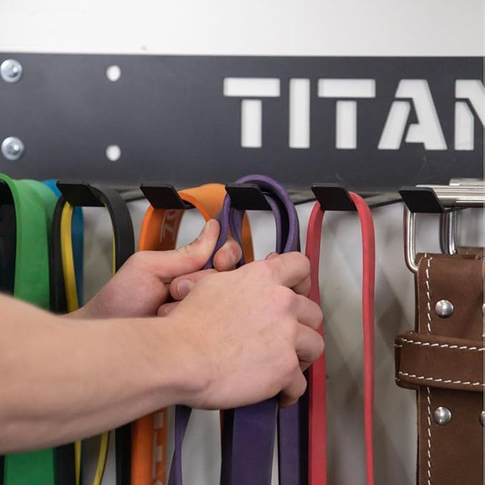 Titan Fitness 5in Depth Belt and Band Hanger, 10 Prongs, Accessory Rack for Resistance Bands, Mini Bands, Collars, Weight Belts