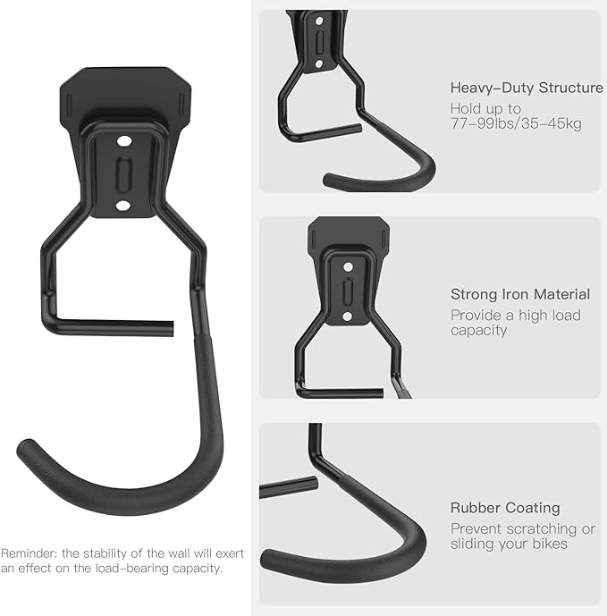 Housolution Bike Wall Mount with Fixed Hook, [4 Pack] Heavy Duty Bike Storage Rack, Bike Rack Vertical Stand for Garage - Easily Hang/Detach - with Screws Iron Bike Hanger Brackets