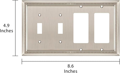 Henne Bery Sunken Pearls Decorative Wall Plate Switch Plate Outlet Cover (Double Toggle/Double Decorator, Satin Nickel)