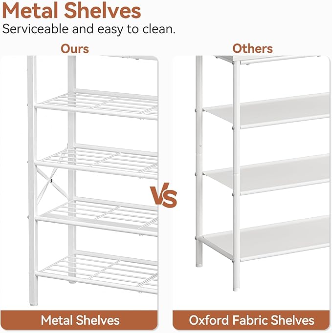 Shoe Rack for Entryway, 5 Tier Shoe Organizer with 2 Non-Woven Drawers, Metal Storage Shoe Shelf for 16-20 Pairs of Shoes, with Wooden Top and Steel Frame, Shoe Stand for Closet Greige