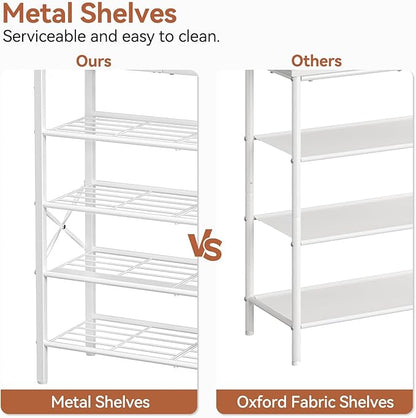 Shoe Rack for Entryway, 5 Tier Shoe Organizer with 2 Non-Woven Drawers, Metal Storage Shoe Shelf for 16-20 Pairs of Shoes, with Wooden Top and Steel Frame, Shoe Stand for Closet Greige