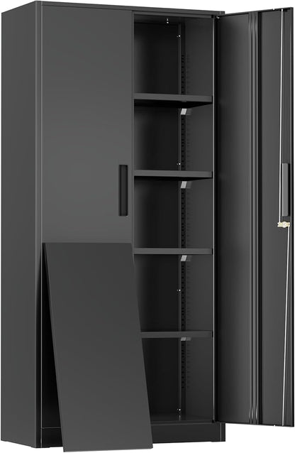 Greenvelly Metal Storage Cabinet, 72" Black Metal Locking Storage Cabinet with Doors and 4 Adjustable Shelves, Large Steel Cabinet for Home Office, Garage, Shop, School (32" W x 16" D)