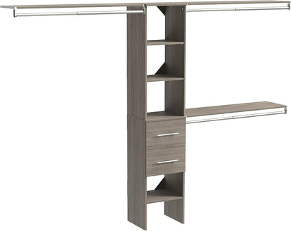 ClosetMaid SuiteSymphony Wood Closet Organizer Kit with Tower, 3 Hang Rods, Top Shelves, 2 Drawers, Modern, Fits Spaces 5 - 9 ft. Wide, Graphite Grey