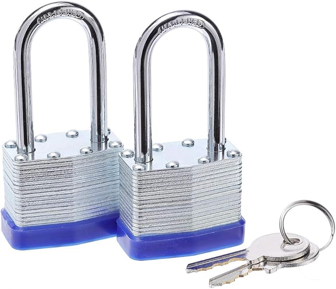 Laminated Steel Key Lock, 1-9/16 in. Wide Body, 2 Padlocks Keyed Alike,Long Shackle