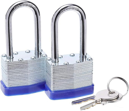 Laminated Steel Key Lock, 1-9/16 in. Wide Body, 2 Padlocks Keyed Alike,Long Shackle