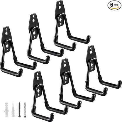 Heavy Duty Garage Hooks 6 Pack, 2.8 inch Small U Shaped Hanger, Wall Mounted Storage System, Power and Garden Tool Organizer, for Hanging Ladders, Hose, Bulk Items and More